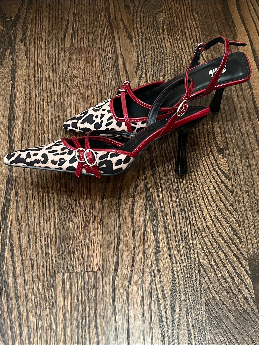 Leopard Print Slingback Heels with Red Accents - Picture 2 of 9